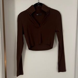 Zara Chocolate Brown Polo Crop Top